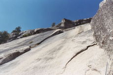 Looking up the sheer wall of Royal Arches