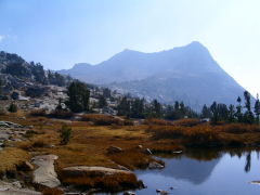 Vogelsang Peak reflected in Fletcher Lake, late fall